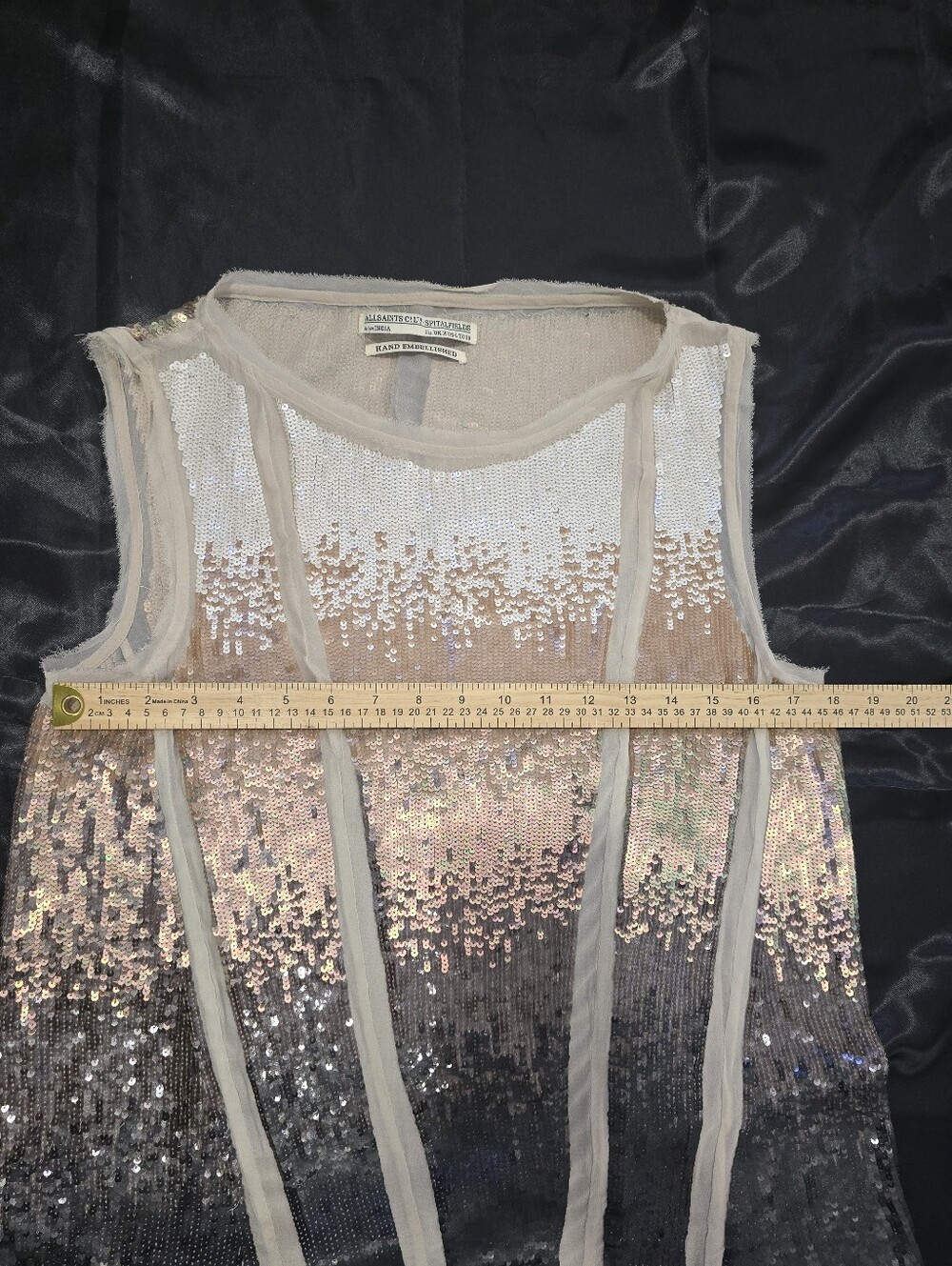 AllSaints White and Beige Hand-Embellished Sequin Top - Picture 8 of 10